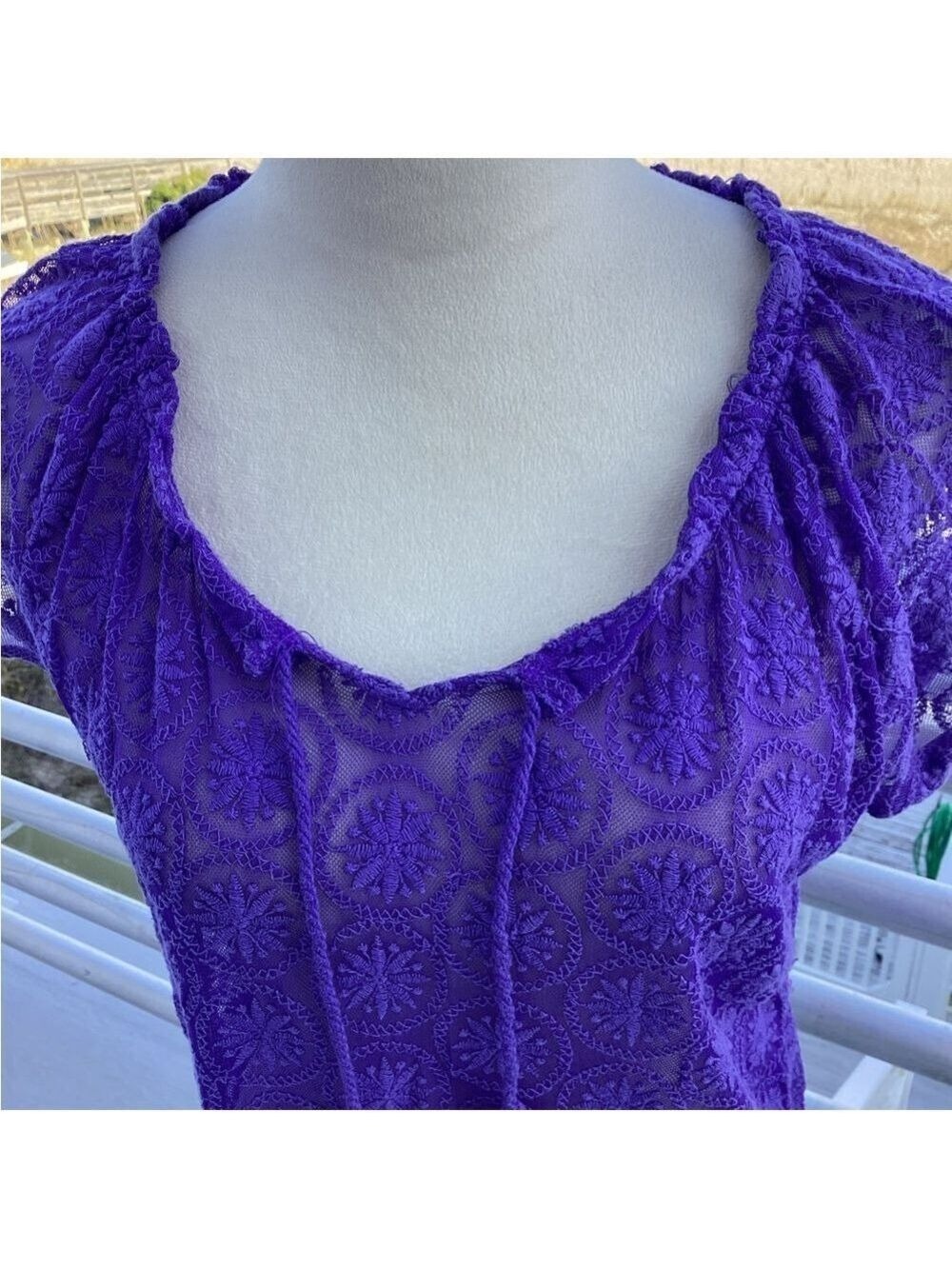 Purple Chico’s embroidered semi-sheer top - Picture 7 of 9